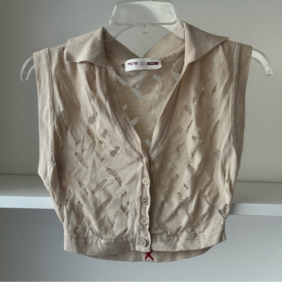 PCFG Cropped Ripped Knit Top in Fog - Picture 6 of 9